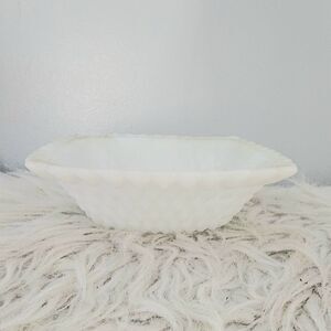 Vintage Milk Glass Square Bowl / Candy Dish Diamond Pattern mid century white